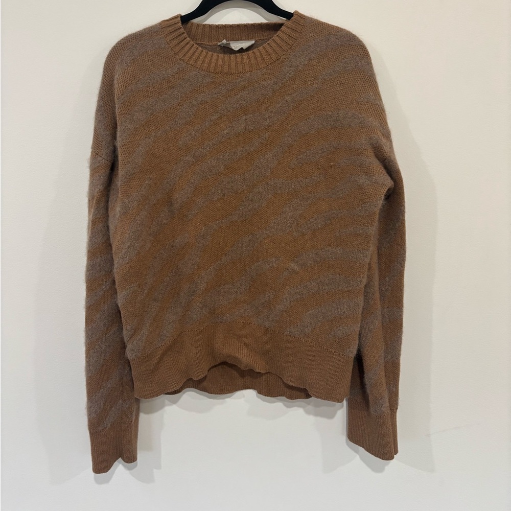 Everlane Zebra-Striped Alpaca Wool Crewneck Sweater – Brown & Taupe
